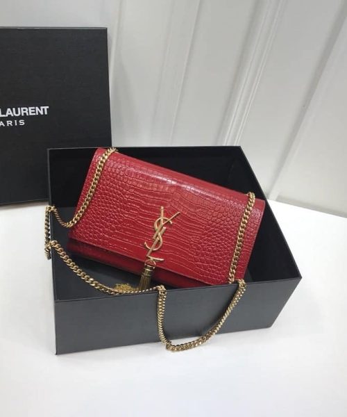 [REP 1:1] Saint Laurent Kate Medium Chain Bag With Tassel In Embossed Crocodile Red For Women 9.4in/24cm YSL