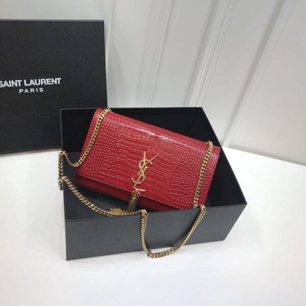 [REP 1:1] Saint Laurent Kate Medium Chain Bag With Tassel In Embossed Crocodile Red For Women 9.4in/24cm YSL