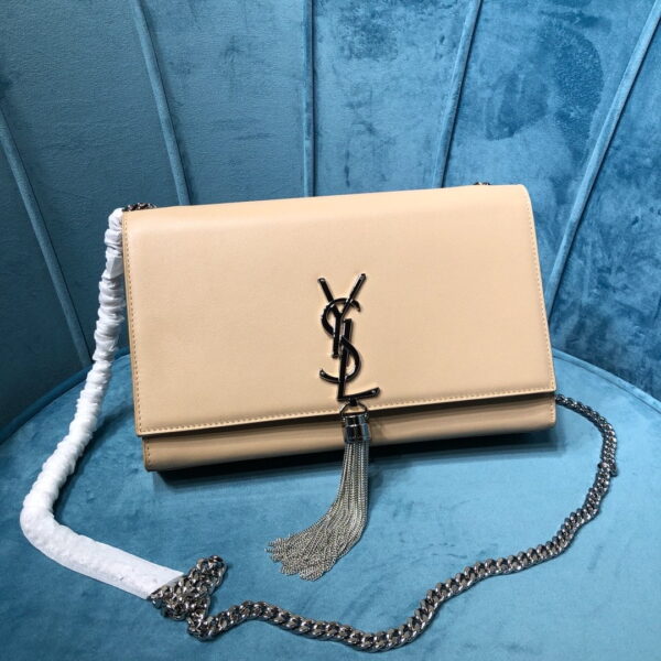 [REP 1:1] Saint Laurent Kate Medium Chain Bag With Tassel In Grain De Poudre Beige For Women 9.4in/24cm YSL