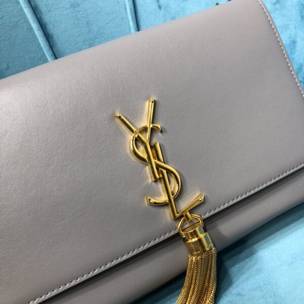 [REP 1:1] Saint Laurent Kate Medium Chain Bag With Tassel In Grain De Poudre Grey For Women 9.4in/24cm YSL