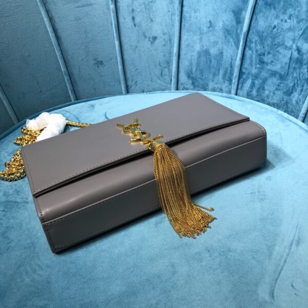 [REP 1:1] Saint Laurent Kate Medium Chain Bag With Tassel In Grain De Poudre Grey For Women 9.4in/24cm YSL