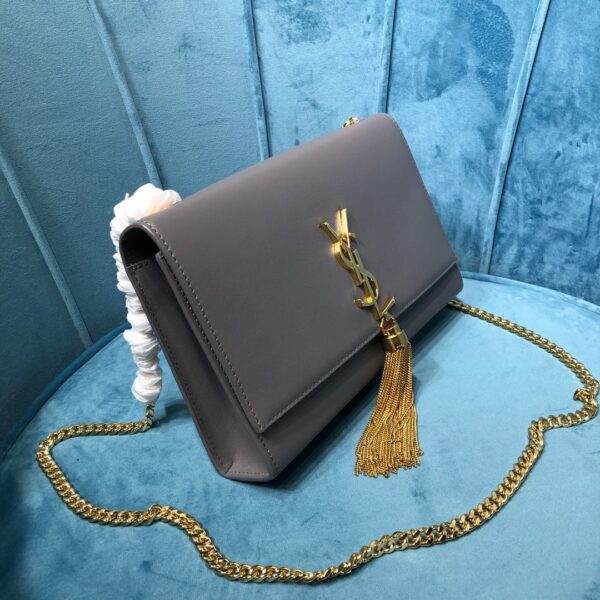 [REP 1:1] Saint Laurent Kate Medium Chain Bag With Tassel In Grain De Poudre Grey For Women 9.4in/24cm YSL