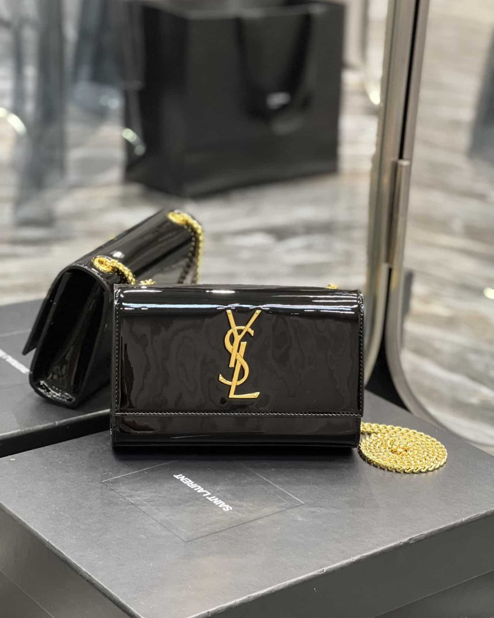 [REP 1:1] Saint Laurent Kate Monogram Shoulder Bag Light Black For Women 7.8in/20cm YSL