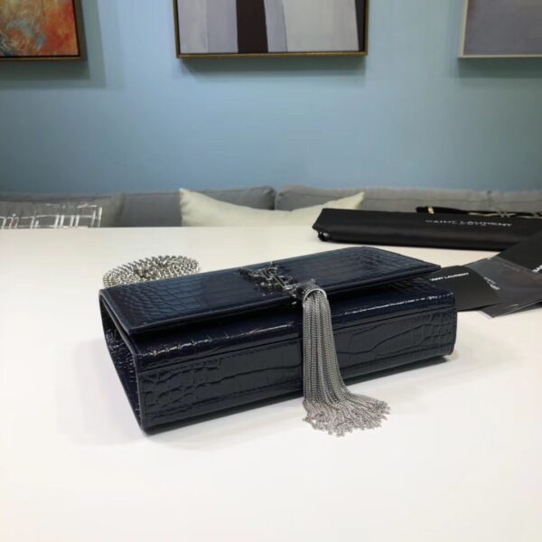 [REP 1:1] Saint Laurent Kate Small Chain Bag With Tassel In Embossed Black For Women 7.8in/20cm YSL 474366DND0N1000