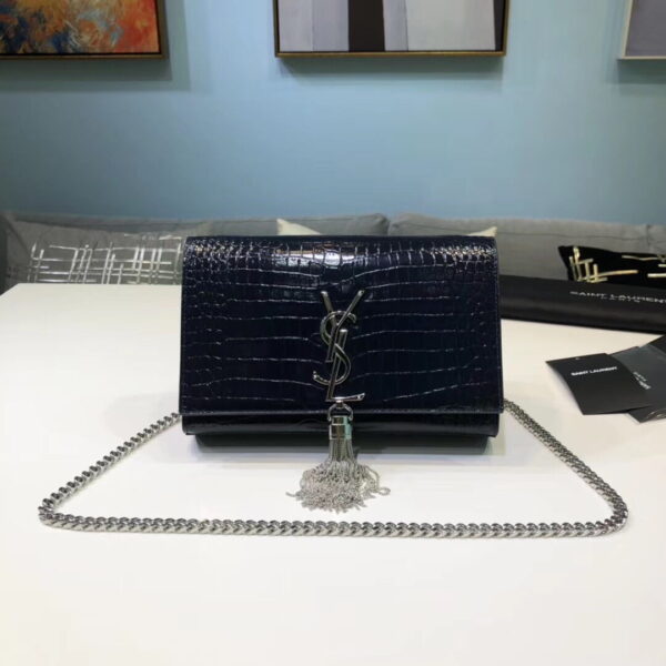 [REP 1:1] Saint Laurent Kate Small Chain Bag With Tassel In Embossed Black For Women 7.8in/20cm YSL 474366DND0N1000
