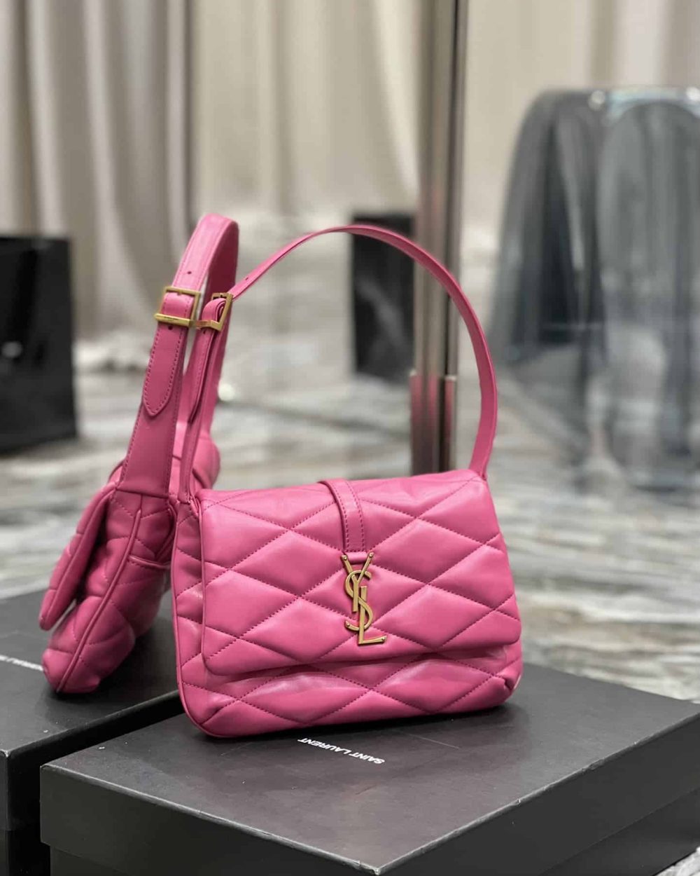 [REP 1:1] Saint Laurent Le 57 Hobo Shoulder Bag Pink For Women, Women's Bags 9.8in/25cm YSL 698567AAAO05623
