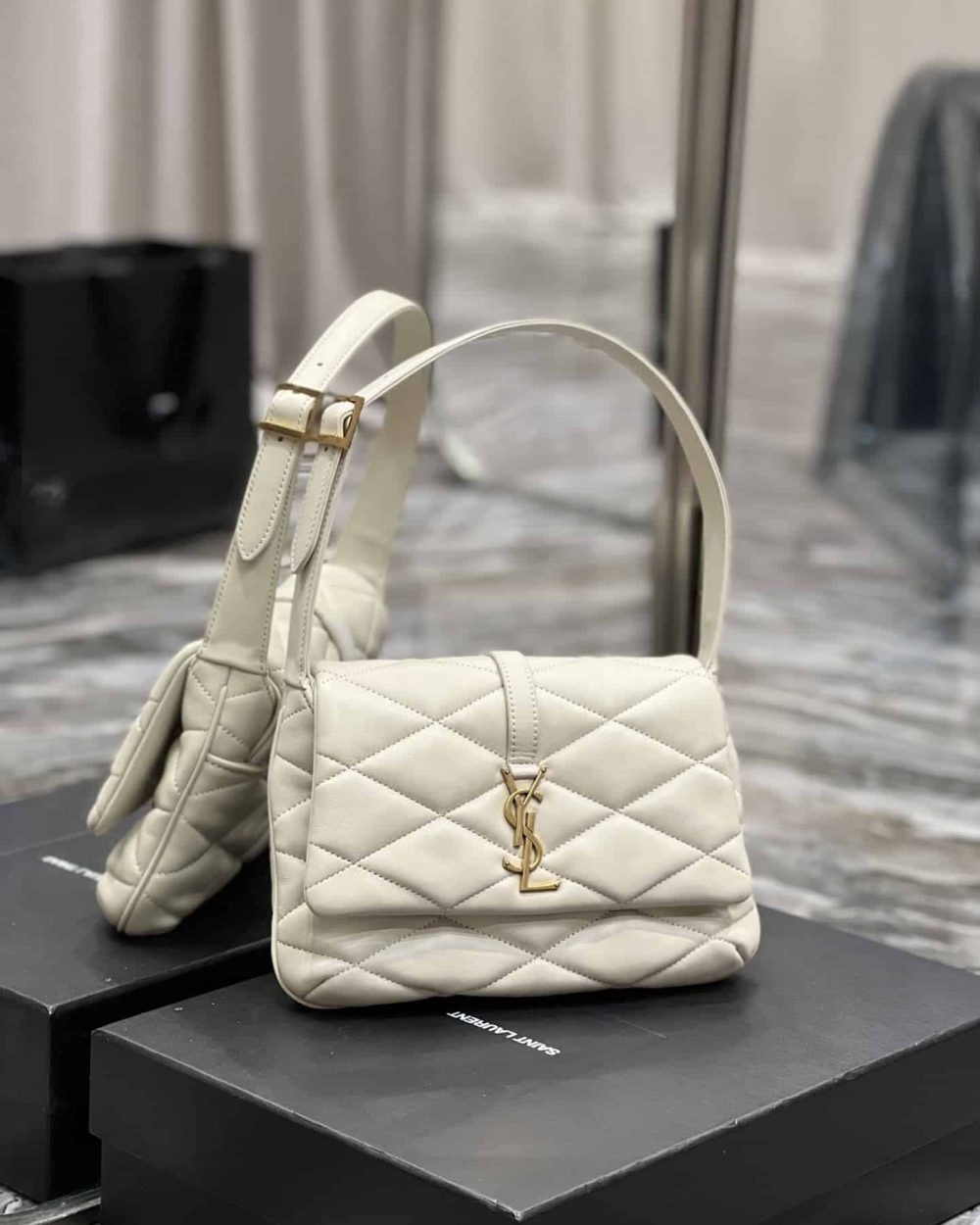 [REP 1:1] Saint Laurent Le 57 Hobo Shoulder Bag White For Women, Women's Bags 9.8in/25cm YSL 698567AAAO09207