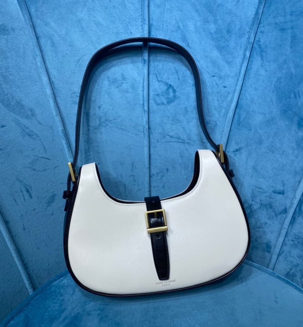 [REP 1:1] Saint Laurent Le Fermoir Hobo Bag White/Black For Women 9.5in/24cm YSL