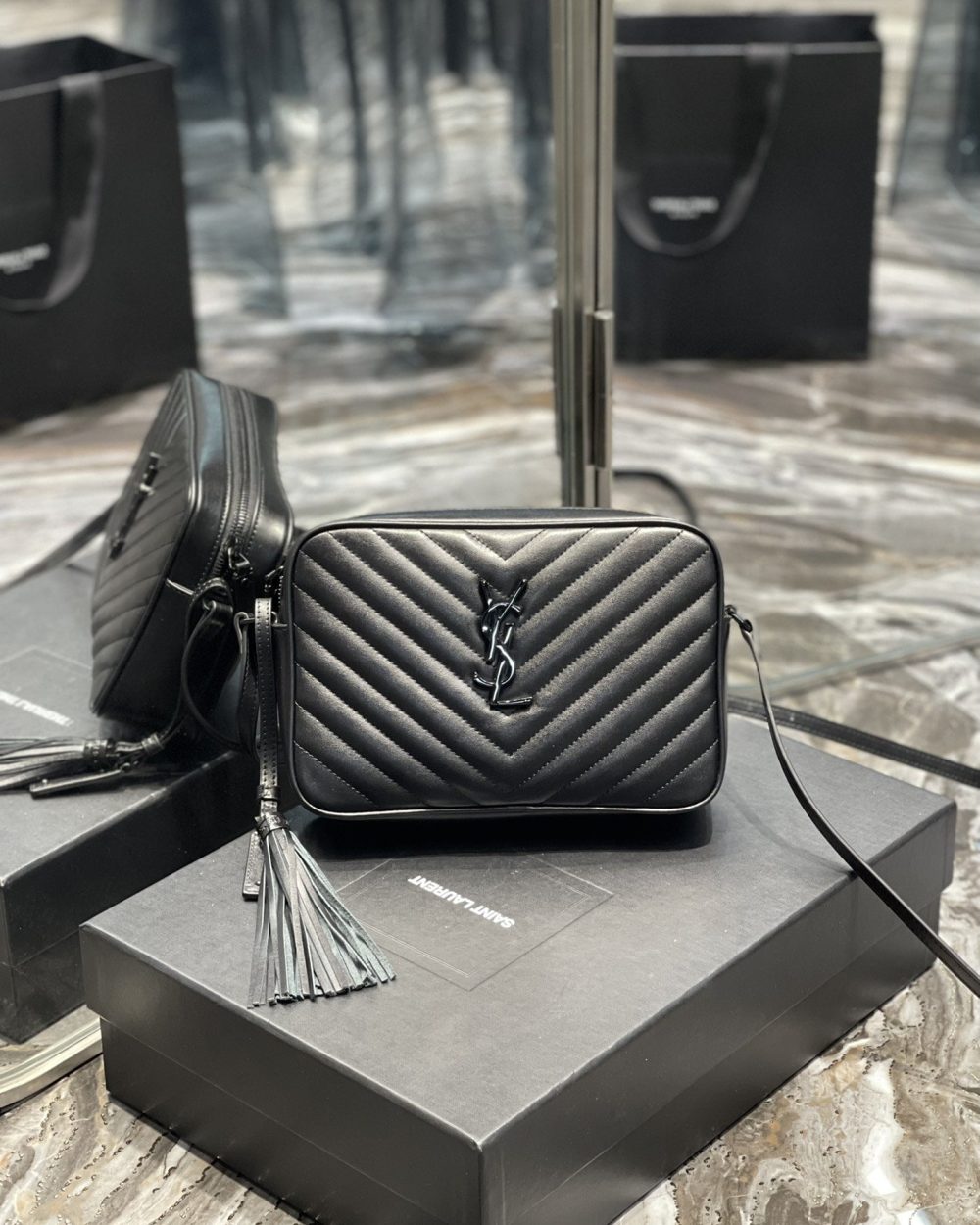 [REP 1:1] Saint Laurent Lou Camera Bag Black With Metal Hardware For Women 9in/23cm YSL 612544DV7081000