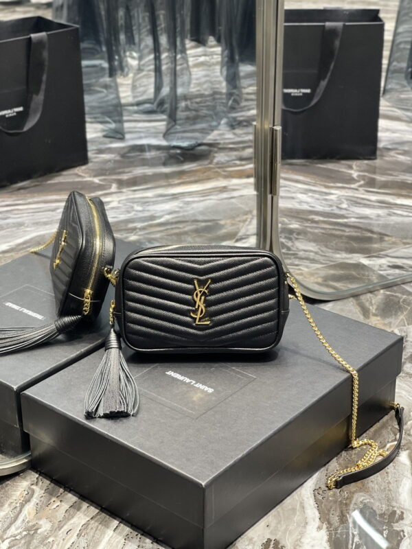 [REP 1:1] Saint Laurent Lou Mini Bag Black In Quilted Grain De Poudre With Gold Hardware For Women 7.4in/19cm YSl 6125791GF011000