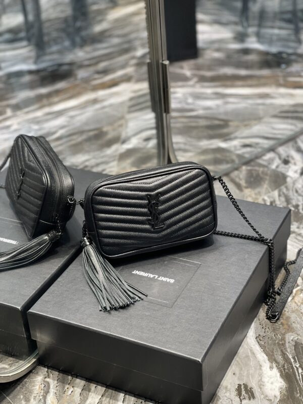 [REP 1:1] Saint Laurent Lou Mini Bag Black In Quilted Grain De Poudre With Metal Toned Hardware For Women 7.4in/19cm YSl 6125791GF081000