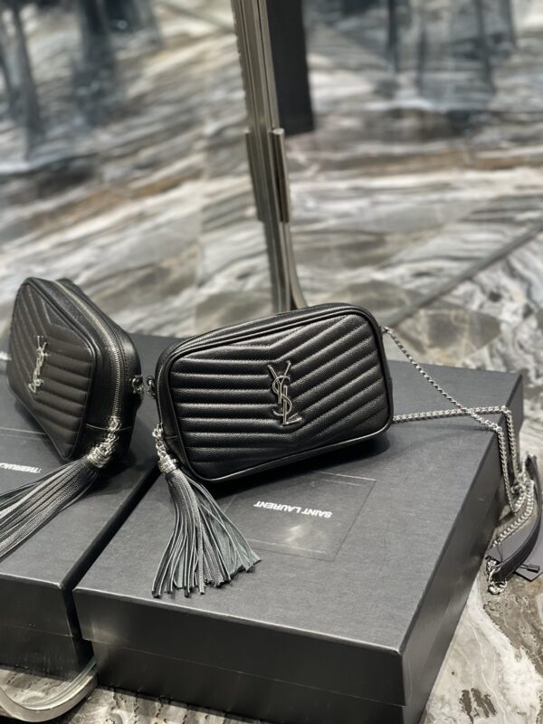[REP 1:1] Saint Laurent Lou Mini Bag Black In Quilted Grain De Poudre With Silver Toned Hardware For Women 7.4in/19cm YSl 6125791GF021000