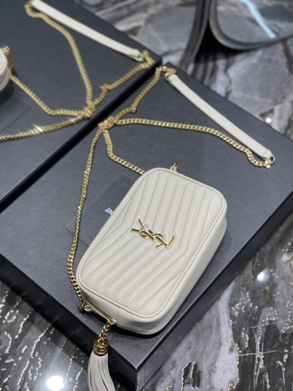 [REP 1:1] Saint Laurent Lou Mini Bag White In Quilted Grain De Poudre With Gold Hardware For Women 7.4in/19cm YSl 6125791GF019207