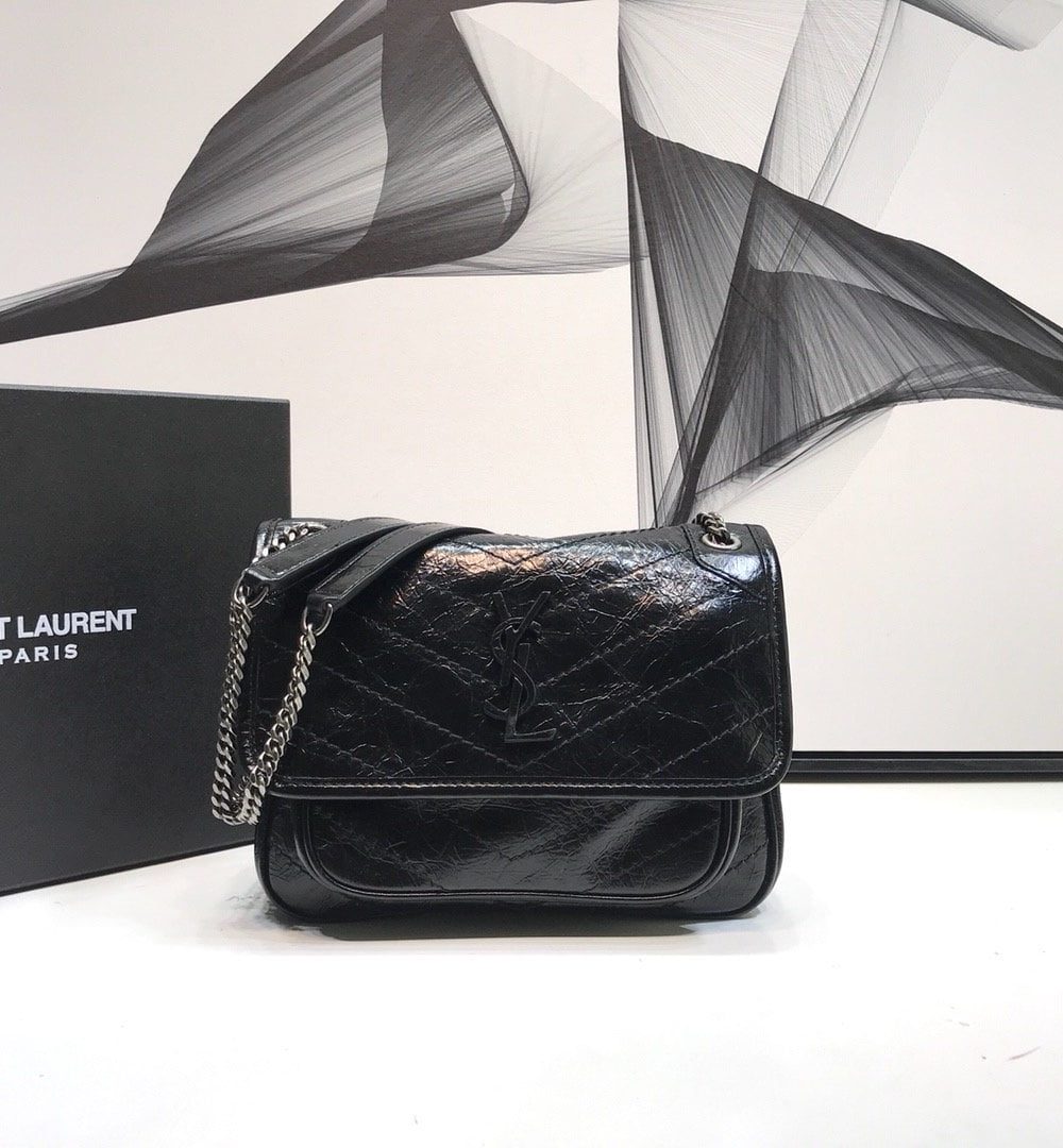 [REP 1:1] Saint Laurent Niki Baby Chain Bag In Crinkled Vintage Black For Women 8.2in/21cm YSL 6331600EN041000