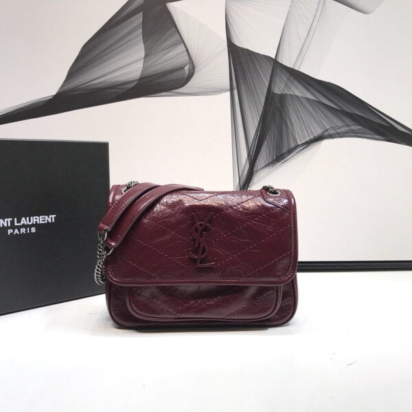[REP 1:1] Saint Laurent Niki Baby Chain Bag In Crinkled Vintage  Burgundy For Women 8.2in/21cm YSL 6331600EN046475