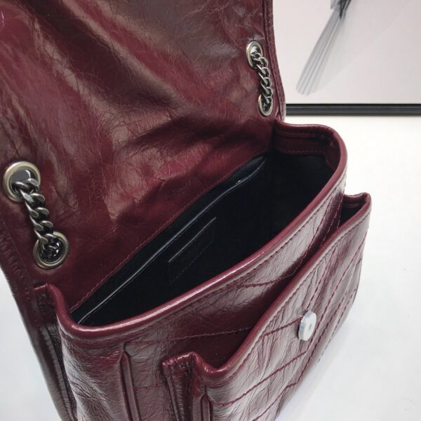 [REP 1:1] Saint Laurent Niki Baby Chain Bag In Crinkled Vintage  Burgundy For Women 8.2in/21cm YSL 6331600EN046475