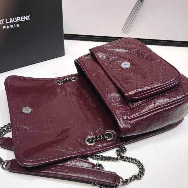 [REP 1:1] Saint Laurent Niki Baby Chain Bag In Crinkled Vintage  Burgundy For Women 8.2in/21cm YSL 6331600EN046475