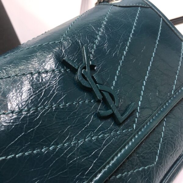 [REP 1:1] Saint Laurent Niki Baby Chain Bag In Crinkled Vintage Dark Green For Women 8.2in/21cm YSL