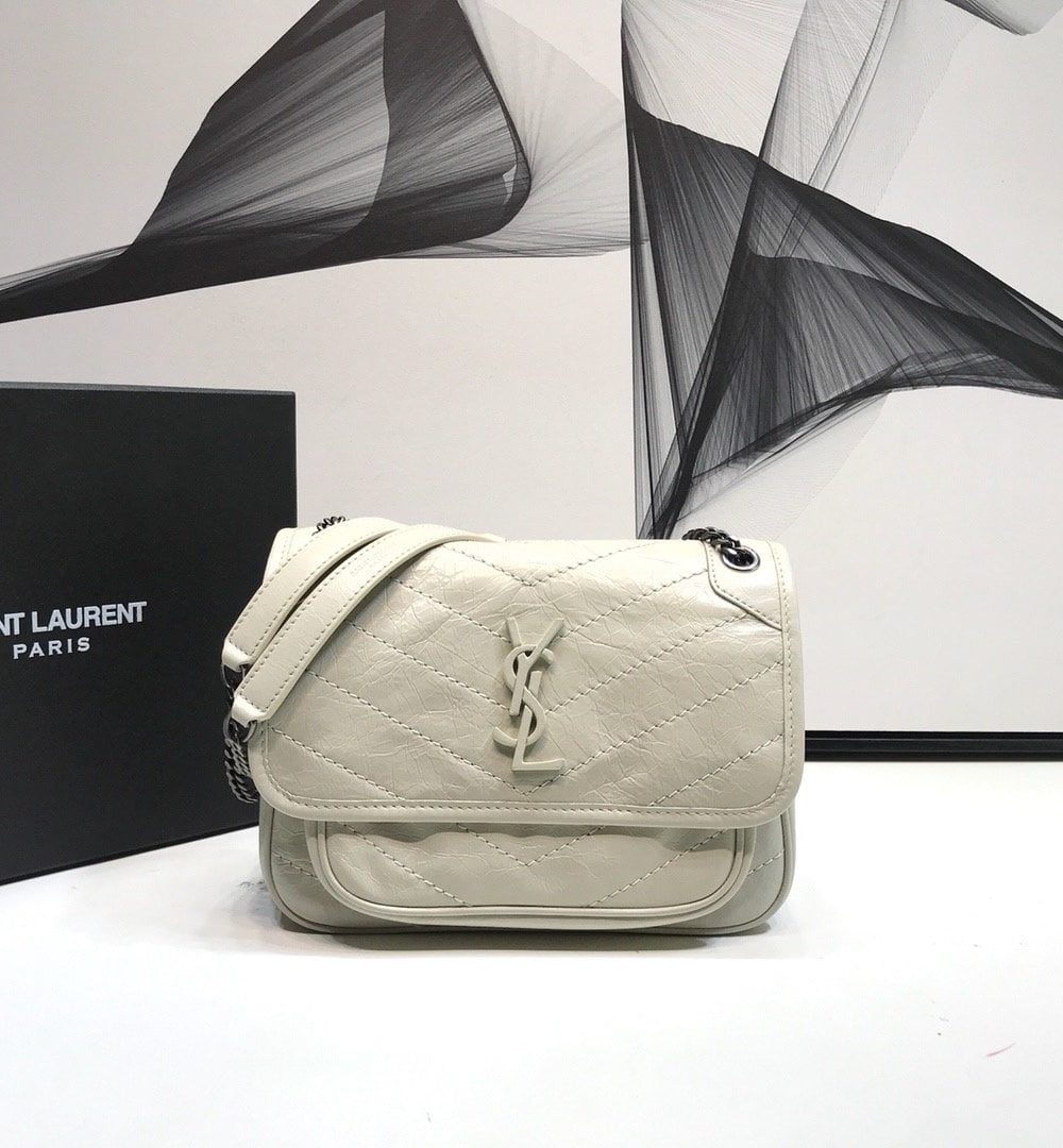 [REP 1:1] Saint Laurent Niki Baby Chain Bag In Crinkled Vintage White For Women 8.2in/21cm YSL 6331600EN049207