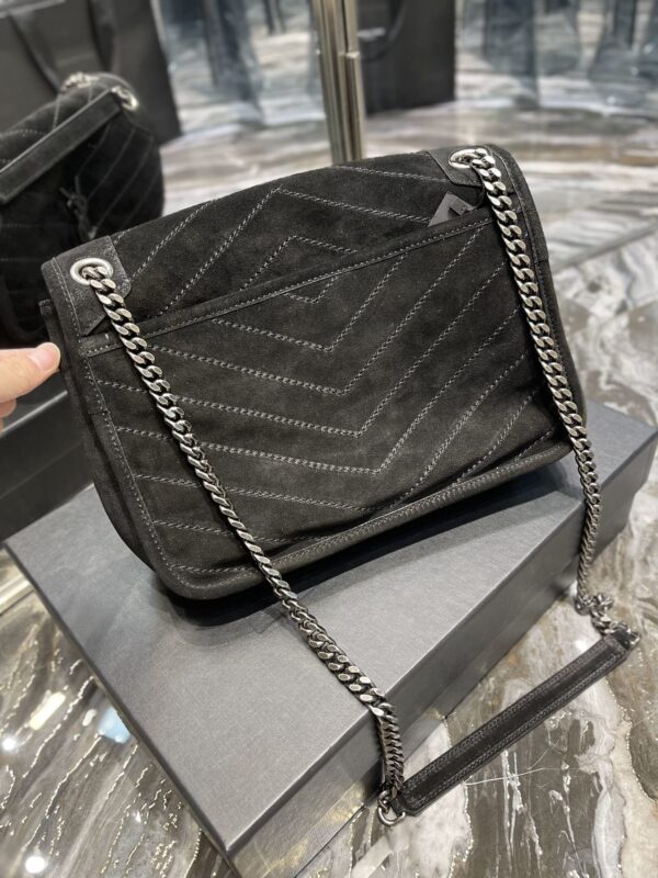 [REP 1:1] Saint Laurent Niki Medium Chain Bag Black In Crinkled With Metal Hardware For Women 11in/28cm YSL