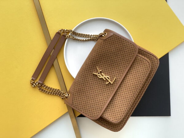 [REP 1:1] Saint Laurent Niki Medium Chain Bag Brown In Vintage Crinkled With Gold Toned Hardware For Women 11in/28cm YSL