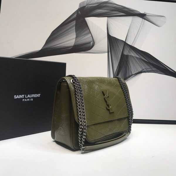 [REP 1:1] Saint Laurent Niki Medium Chain Bag In Crinkled Vintage Green For Women 11in/28cm YSL 6331581YG041229