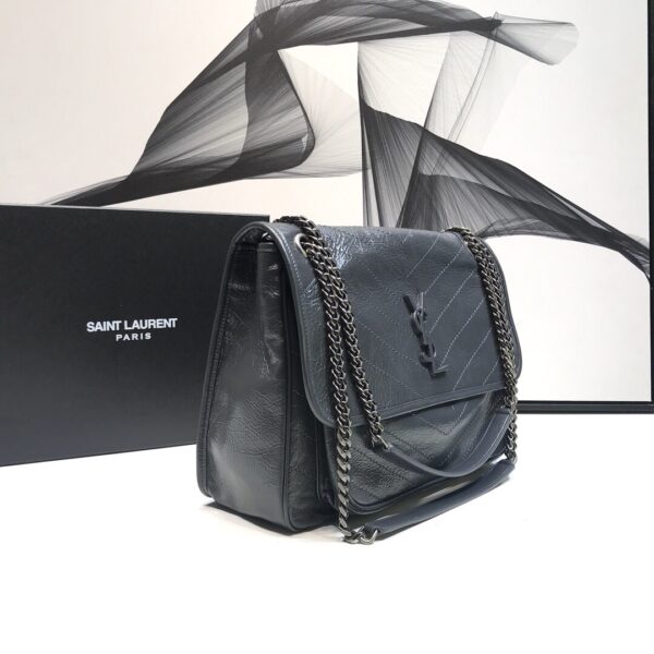[REP 1:1] Saint Laurent Niki Medium Chain Bag In Crinkled Vintage Grey For Women 11in/28cm YSL 6331580EN041112