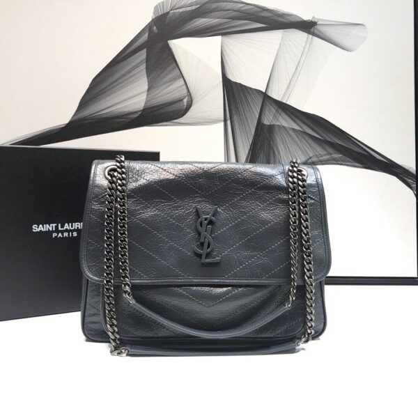 [REP 1:1] Saint Laurent Niki Medium Chain Bag In Crinkled Vintage Grey For Women 11in/28cm YSL 6331580EN041112