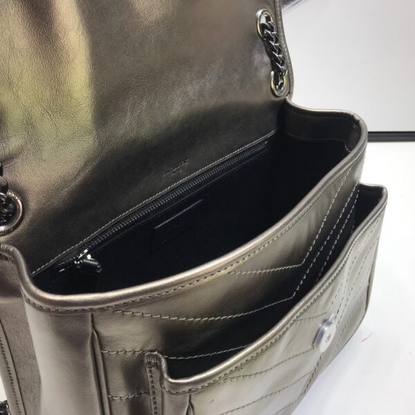 [REP 1:1] Saint Laurent Niki Medium Chain Bag In Crinkled Vintage Silver For Women 11in/28cm YSL