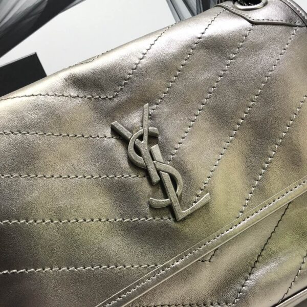 [REP 1:1] Saint Laurent Niki Medium Chain Bag In Crinkled Vintage Silver For Women 11in/28cm YSL