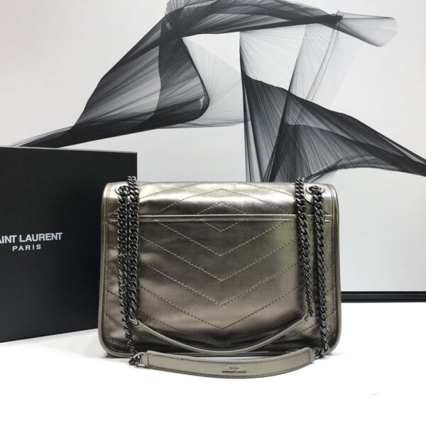 [REP 1:1] Saint Laurent Niki Medium Chain Bag In Crinkled Vintage Silver For Women 11in/28cm YSL