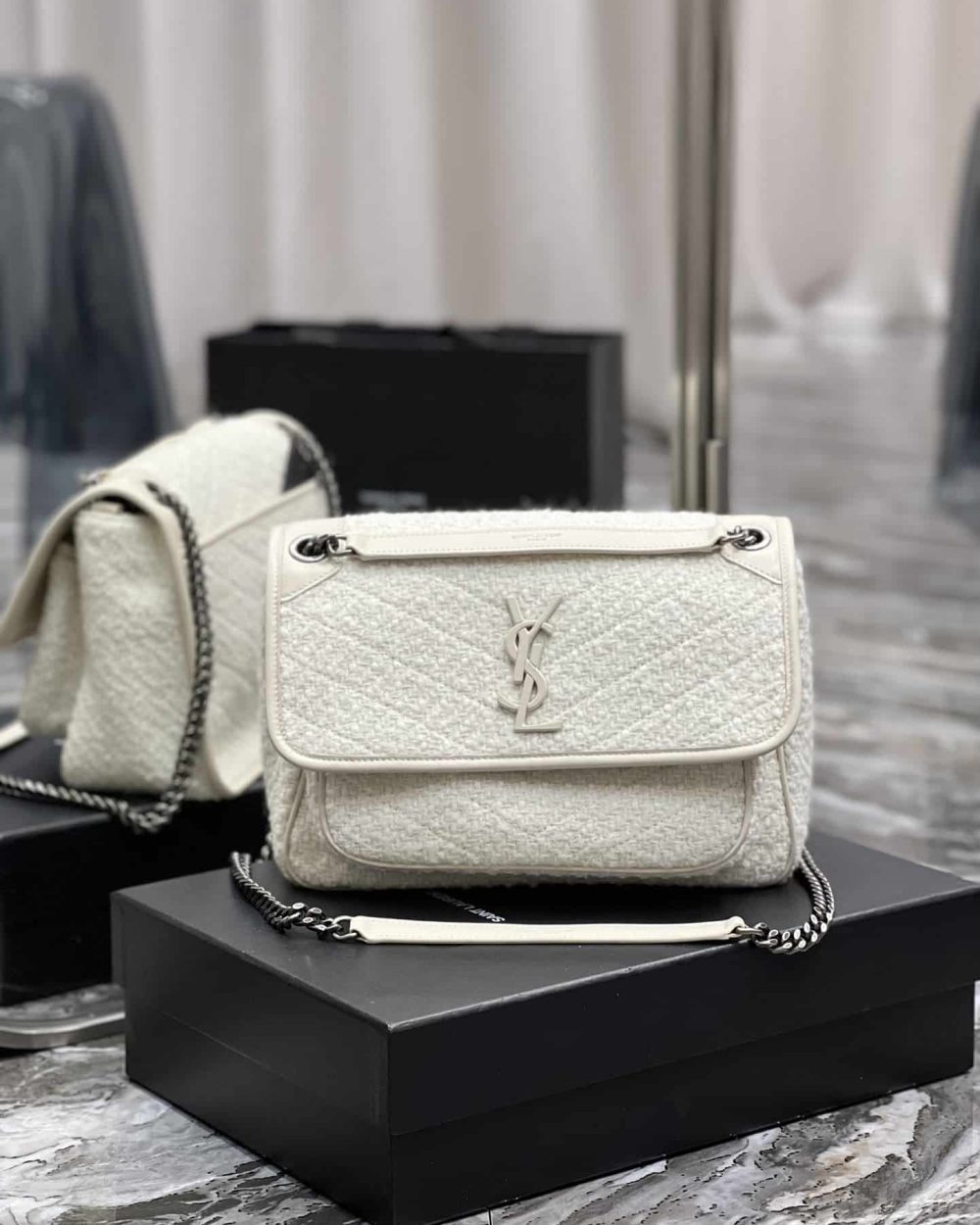 [REP 1:1] Saint Laurent Niki Medium Chain Bag White For Women, Women's Bags 11in/28cm YSL