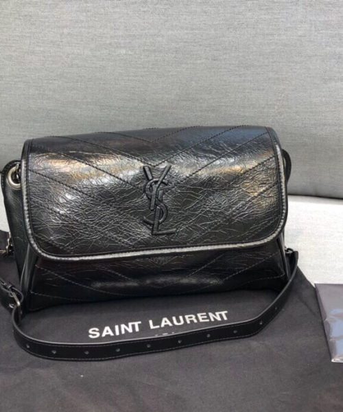 [REP 1:1] Saint Laurent Niki Medium Crinkled Shoulder Bag Black For Women 11in/28cm YSL