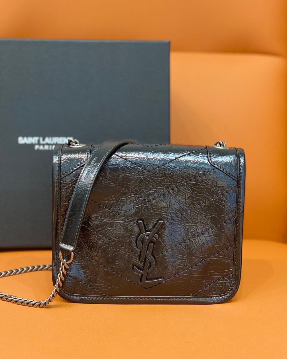 [REP 1:1] Saint Laurent Niki Wallets On Chain Black For Women 7.5in/19cm