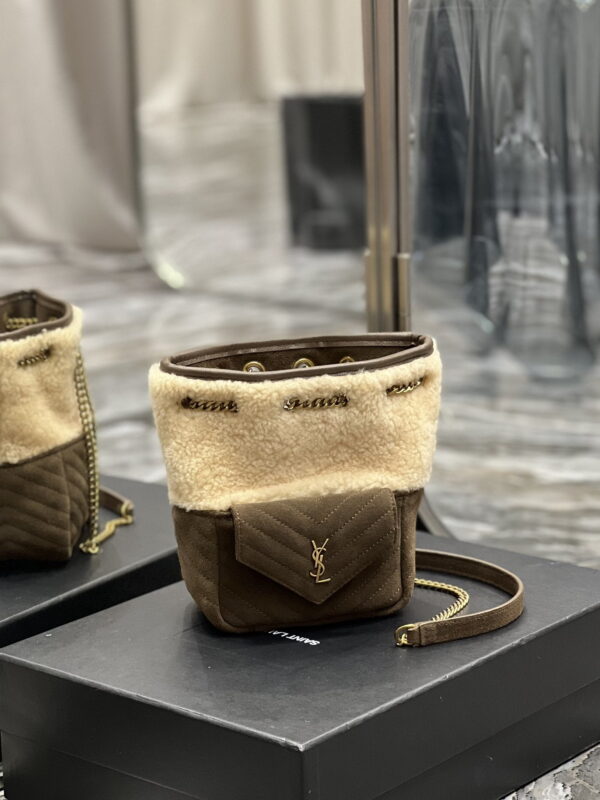 [REP 1:1] Saint Laurent Oe Mini Bucket Chevrons Brown For Women, Women's Bags 7.5in/19cm YSL‎ 70163129XA79587