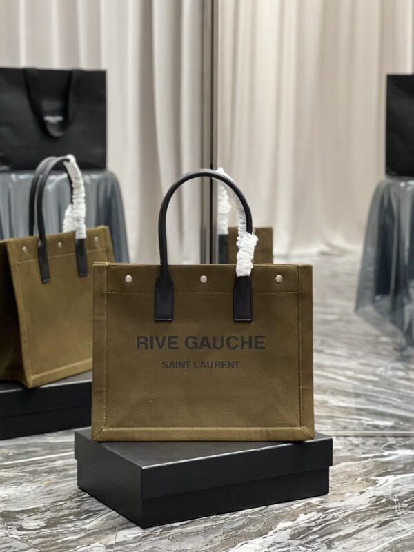 [REP 1:1] Saint Laurent Rive Gauche Small Tote Bag In Linen Khaki Brown For Women 15.4in/39cm YSL