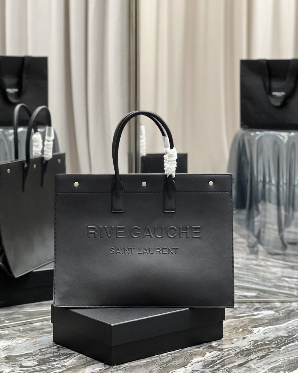[REP 1:1] Saint Laurent Rive Gauche Tote Bag In Black For Women 18.9in/48cm YSL 587273CWTFE1000