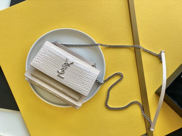 [REP 1:1] Saint Laurent Sunset Chain Bag With Silver Hardware For Women 7.4in/19cm YSL 533026DND1N9207