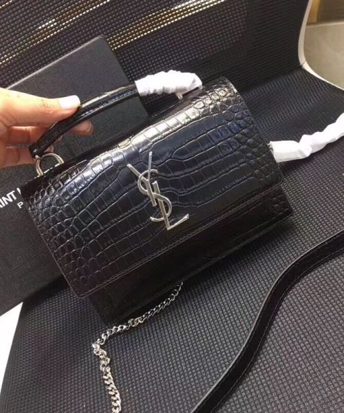 [REP 1:1] Saint Laurent Sunset Chain Wallet  In-Embossed Black For Women 8.2in/21cm YSL