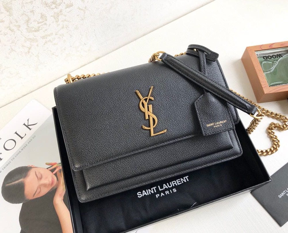 [REP 1:1] Saint Laurent Sunset Medium Chain Bag Black For Women 8.6in/22cm YSL 442906D420W1000
