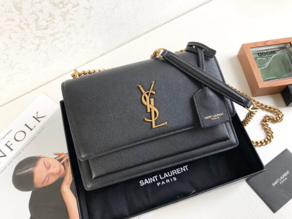 [REP 1:1] Saint Laurent Sunset Medium Chain Bag Black For Women 8.6in/22cm YSL 442906D420W1000