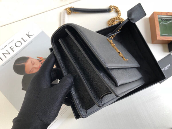 [REP 1:1] Saint Laurent Sunset Medium Chain Bag Black For Women 8.6in/22cm YSL 442906D420W1000