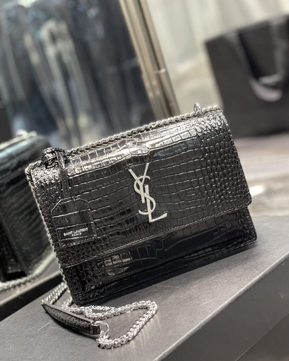 [REP 1:1] Saint Laurent Sunset Medium Chain Bag Black For Women 8.6in/22cm YSL 442906DND0U1000