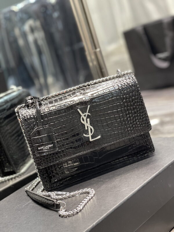 [REP 1:1] Saint Laurent Sunset Medium Chain Bag Black For Women 8.6in/22cm YSL 442906DND0U1000