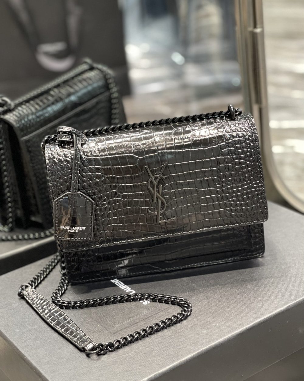 [REP 1:1] Saint Laurent Sunset Medium Chain Bag Black For Women 8.6in/22cm YSL 442906DND0U1000