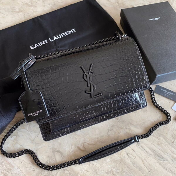 [REP 1:1] Saint Laurent Sunset Medium Chain Bag Black For Women 8.6in/22cm YSL 442906DND0U1000