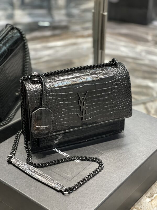 [REP 1:1] Saint Laurent Sunset Medium Chain Bag Black For Women 8.6in/22cm YSL 442906DND0U1000
