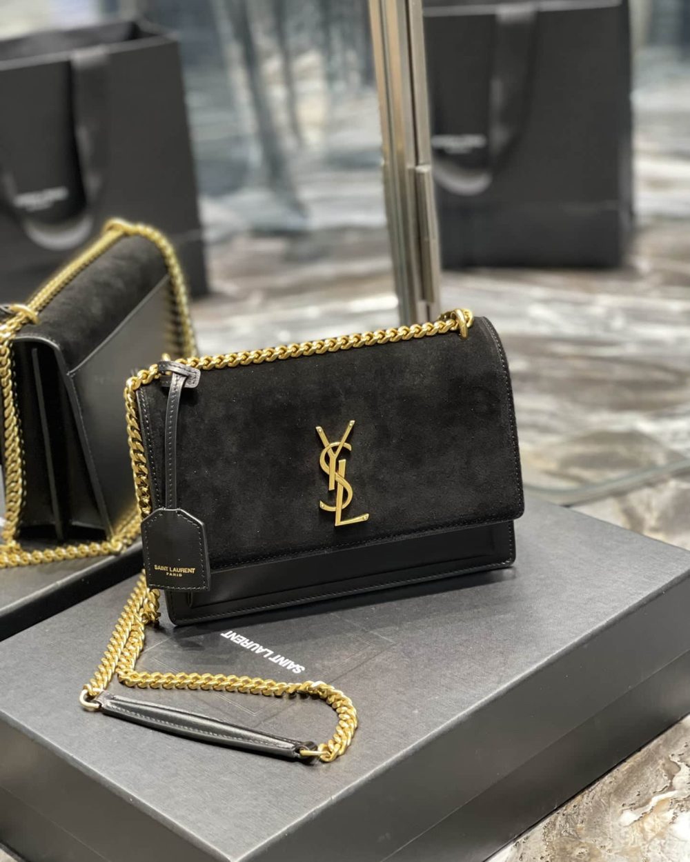 [REP 1:1] Saint Laurent Sunset Medium Chain Bag Black For Women 9.8in/22cm YSL