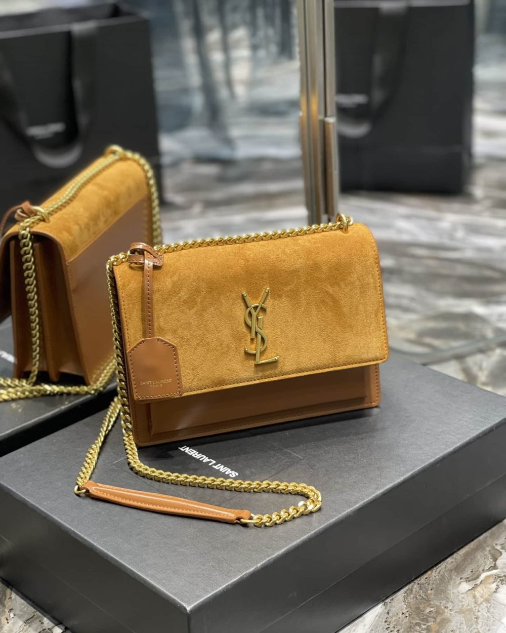 [REP 1:1] Saint Laurent Sunset Medium Chain Bag Brown For Women 9.8in/22cm YSL