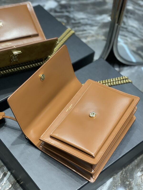 [REP 1:1] Saint Laurent Sunset Medium Chain Bag Brown For Women 9.8in/22cm YSL